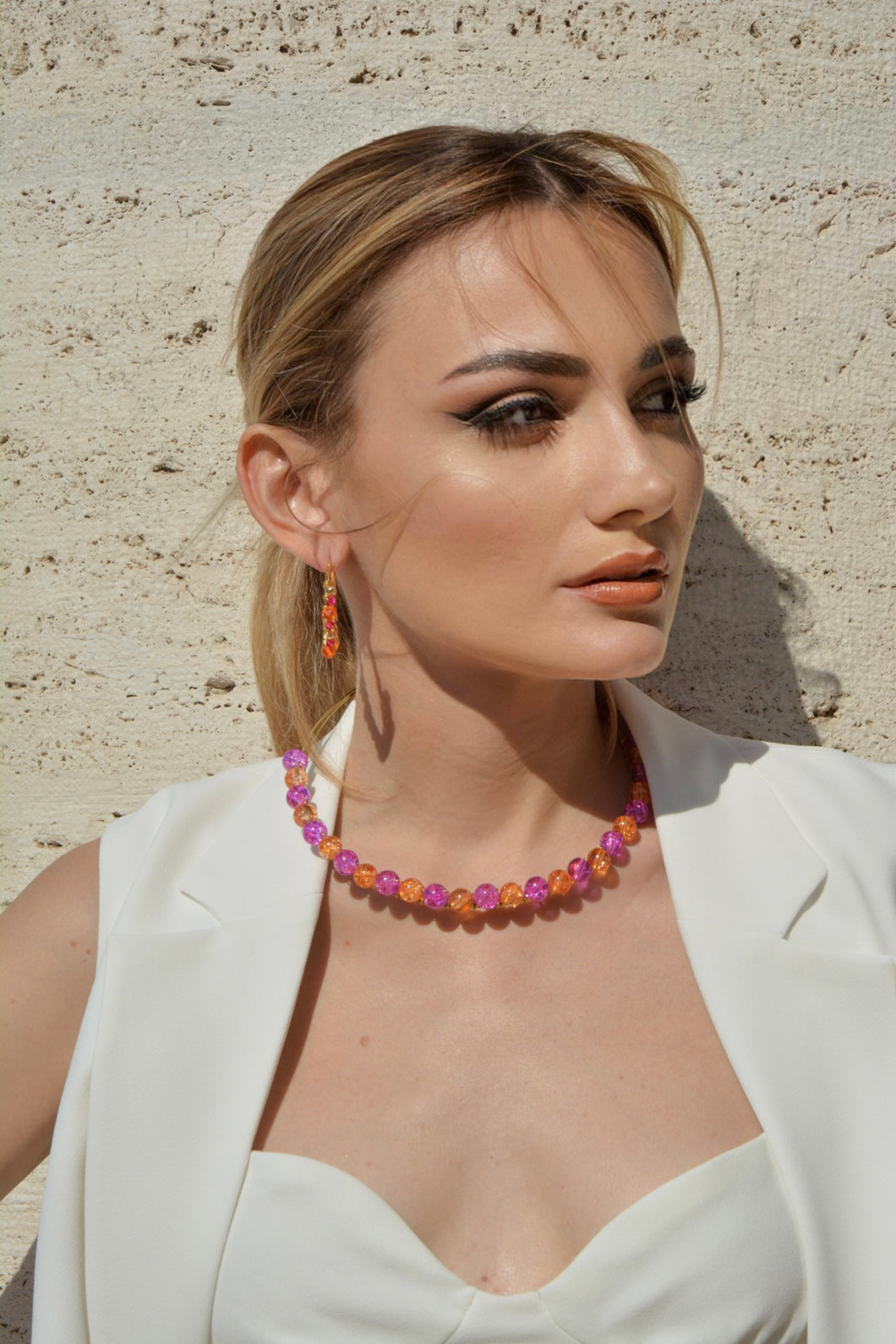 CRYSTAL CHOCKER Fuxia-Arancio